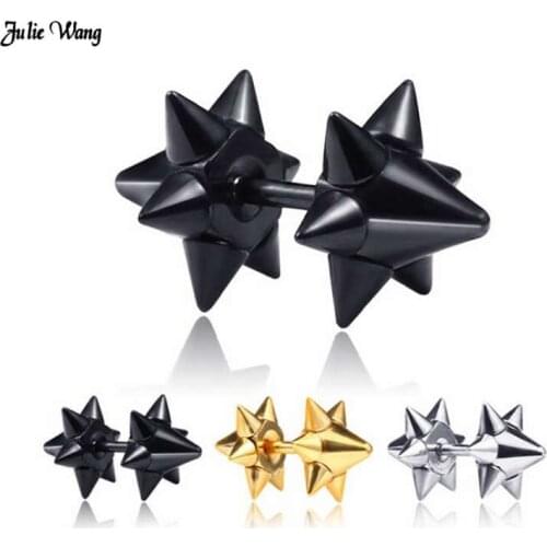 Julie Wang 1pc Antiallergic Titanium Steel Earring Black Punk Rock Style Spine Stud Body Piercing Jewelry Accessory