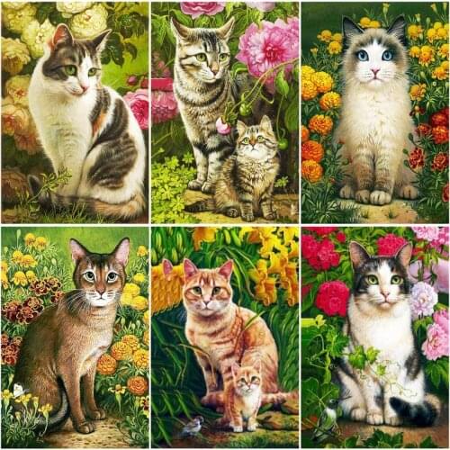 CHENISTORY Picture Painting By Numbers Kits Cat And Flowers Drawing Coloring By Numbers Handmade Acrylic Paint For Home Decor