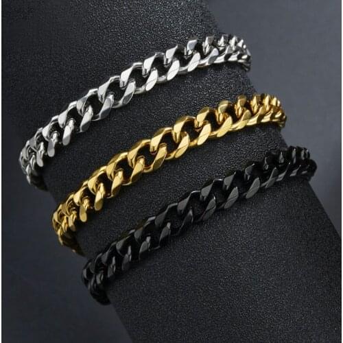 Hiphop cuban Chain Bracelet Chunky Men Necklace Vintage Stainless steel Bracelet Boy Curb Link Chains Punk Style Women Bracelet