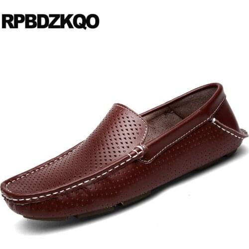 Summer Flats Soft Loafers Breathable Designer Casual Brown Shoes Rubber Driving Patent Leather New Slip On Hollow Out Moccasins