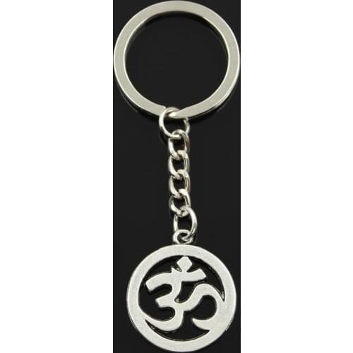 Fashion 30mm Key Ring Metal Key Chain Keychain Jewelry Antique Bronze Silver Color Plated Yoga OM 29x25mm Pendant