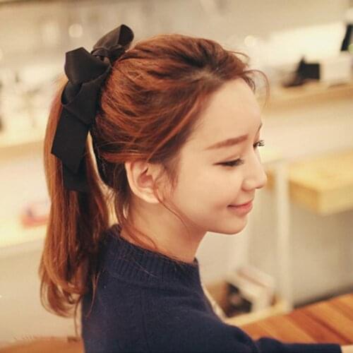 Sweet Double-layer Smooth Satin Solid Color Bow Long Hem Elastic Hair Tie Hair Rope Ponytail Hair Scrunchie Hair Accessories