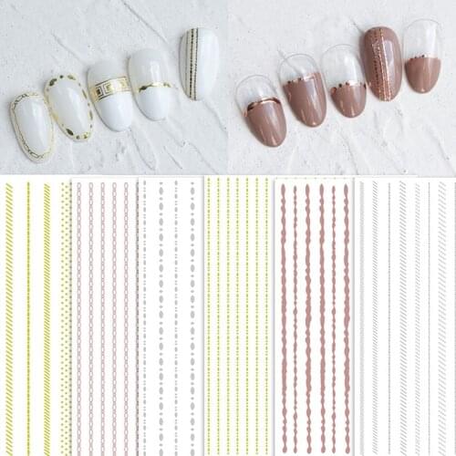 1pc Gold Sliver Line Style Nail Sticker Chain Polka Dot Pattern Simple Bronzing Rose Nail Art Manicure DIY Nail Decal
