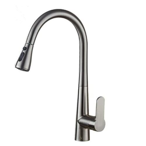 Fashion German technology high quality brass nickel brushed single lever hot and cold pull out sink faucet kitchen tap