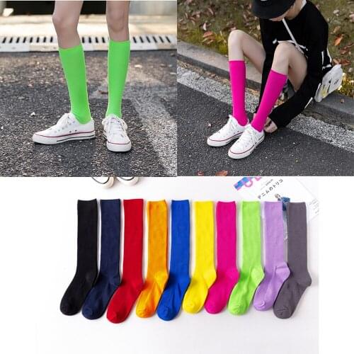 1 Pair of Candy Color Cotton Ladies Calf Socks Spring and Autumn Vertical Stripes Personality Solid Color Sexy College Style