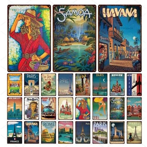 New York Paris London Miami City Landscape Metal Posters Vintage Tin Sign Wall Decor Home Bar Pub Club Plate Retro Plaques