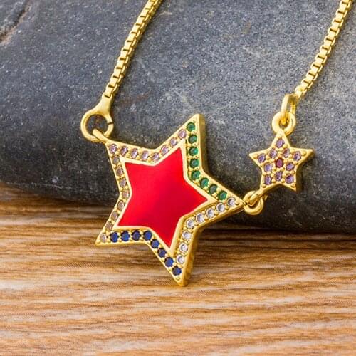 Boho Rainbow Crystal Star Necklace For Women Fashion Gold Chain Choker Necklace Vintage Rhinestone Pendant Necklace Jewelry Gift