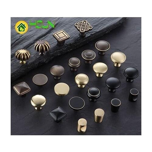 Pure copper single hole handle antique coffee cabinet door drawer wardrobe handle American brushed copper black cabinet handle