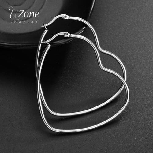 UZone 316L Stainless Steel Exaggerated Big Heart Earrings For Women Love Simple Tide Hoop earrings Jewelery Oorbellen