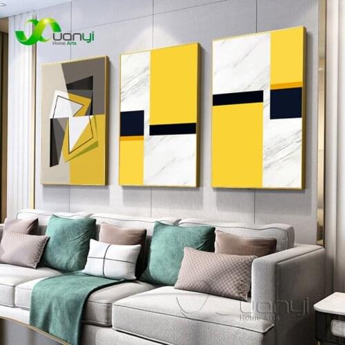 Nordic Poster Modern Abstract Oil Painting Yellow Gold Geometry Picture Canvas Poster Art Wall Picture For Living Room Unframed