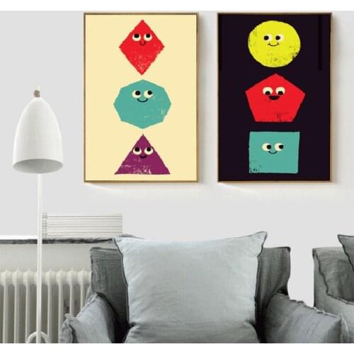 HAOCHU Funny Cartoon expression Smiling Onions Three primary colors Geometric polygon Canvas Painting Poster For Living Room