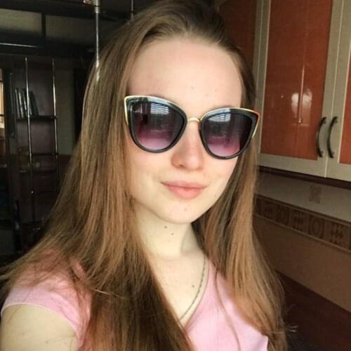 Cat eye sunglasses sexy cute lady sunglasses brown and black gradient oversized metal frame sunglasses driver goggles