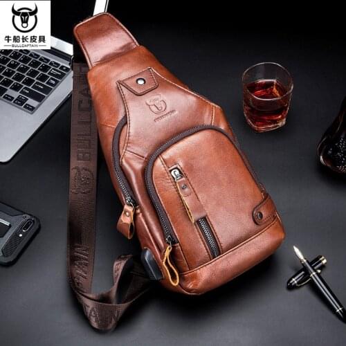 BULLCAPTAIN Genuine Leather Crossbody Bags Men Shoulder Men Chest Bags Fashion Travel Handbags Man Messenger Bag Male