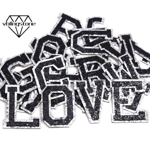 1Pcs Glitter Black Letter Patches Sequins A-Z Alphabet Iron On Patch For Clothes Jeans Thermal Patches Stripes DIY Name 50MM