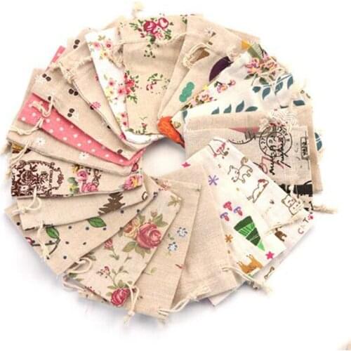 50pcs/set Gift Bag Cloth Pouch Cartoon Flower Pattern Drawstring Bag Christmas Wedding Candy Package Bag Small Storage Container