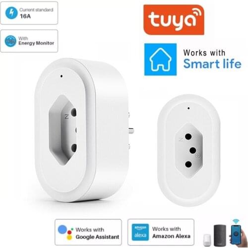 WiFi Smart Plug 16A Brazil Power Socket Outlet Tuya APP Smart Home For Alexa Google Assistant Voice Control Power Monitor Timing