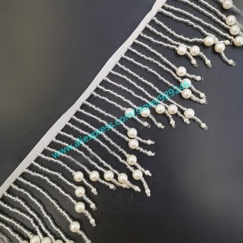 V-shape pearl tassel beaded lace trims for dress bags shoes ornaments luxurious beads fringe trims fashion garment accessory
