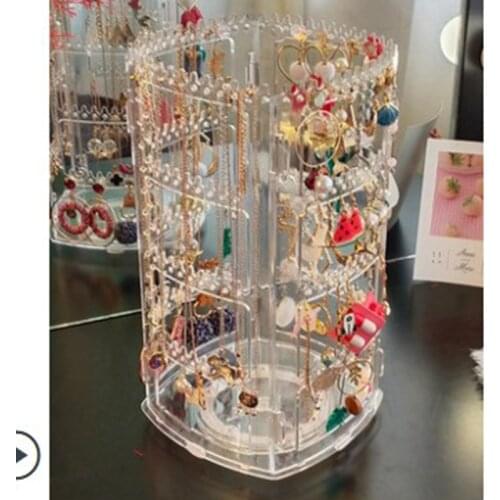 Rotating Jewelry Display Stand Holds Earring Stand Transparent Jewelry Storage Box Earring Display Cabinet Bracket WY606