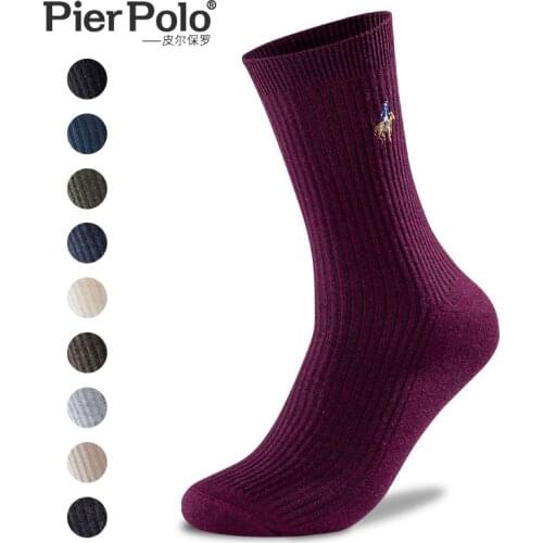 High Quality PIER POLO Autumn Winter New Fashion Cotton Socks Men Pure Color Crew Socks Business Casual Mens Socks Wholesale