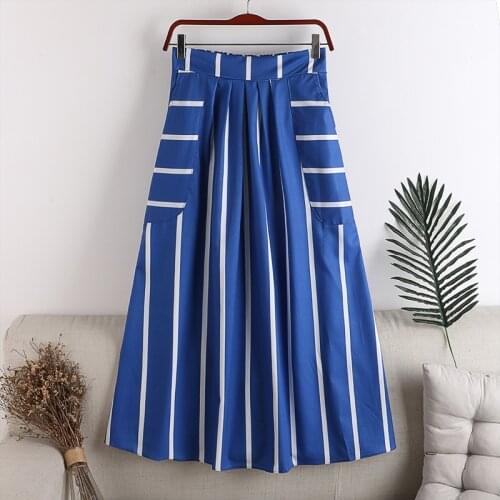2020 New fashion Stripe Autumn And Winter MidThin elastic skirt with pockets Vintage Skirt Elegant Skirt knit strip skirt