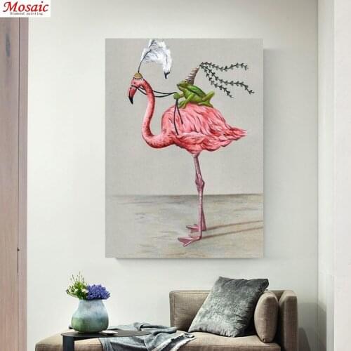 Flamingo frog funny diamond painting full square round drill 5d cross stitch diamond mosaic icon for animal wall art Handmade