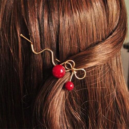 1Pc Cute Sweet Hair Clip Romantic Women Girls Cherry Shaped Bow Hairpin Elegant Twist Headdress Gifts Accessories