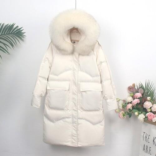 MENINA BONITA 2021 Fashion Winter 90% White Duck Down Jacket Women Real Natural Fox Fur Collar Hooded Coat Warm Loose Outerwear