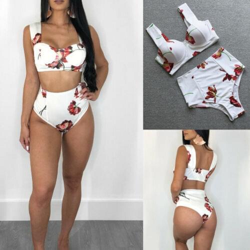Women Sexy Floral Print Bikini Set High Waist Swimsuit Swimwear Bathing Beach Two-Piece Suits