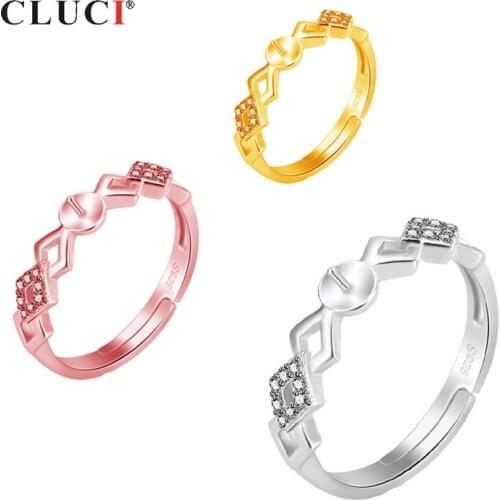 CLUCI 925 Sterling Silver Rose Gold Ring for Women Silver 925 Pearl Ring Mounting Adjustable Women Ring Jewelry SR2171SB
