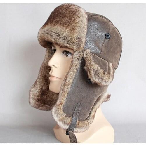 Bomber Hats Winter Men Warm Russian Ushanka Hat With Ear Flap Pu Leather Fur Trapper Cap Earflap 2021 New Hot Sale