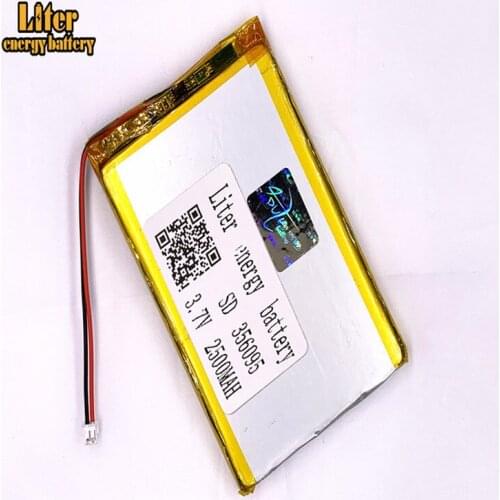 1.5MM 2pin connector 356095 2500mah 3.7V Li-ion Polymer Battery Rechargeable For e-books GPS PDA Recreational machines