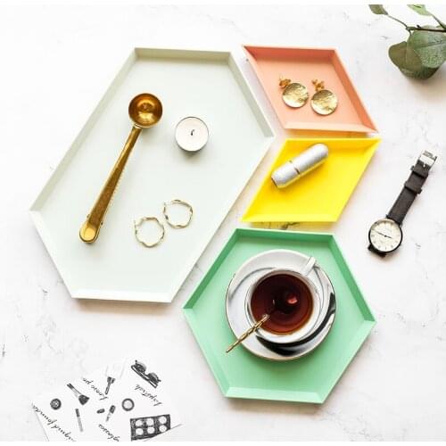 1 Set of Four Plastic kitchen Storage Tray Nordic Polygon Desktop Combination Dish Rectangular Jewelry Plate Set Decor