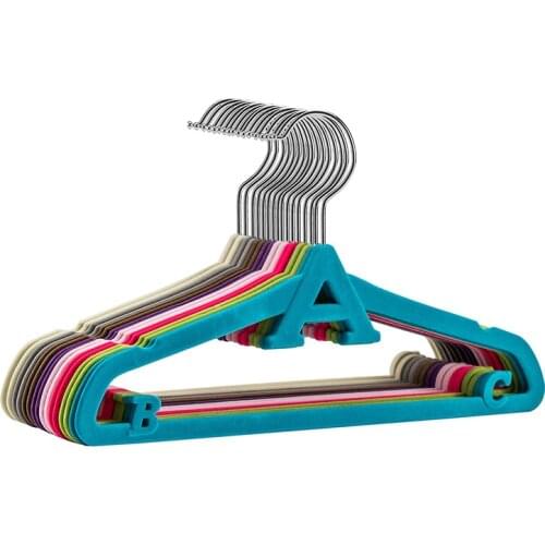 10 pieces Velvet Hanger for Children Clothes Childlike ABC Multifunctional Coat Hanger Clothing Wardrobe Storage Hanger