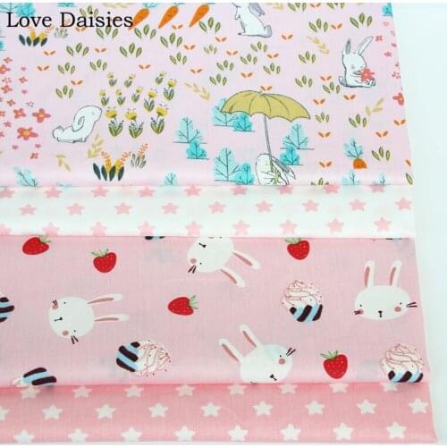 100% cotton twill cartoon Pink forest rabbit carrot strawberry cupcake stars fabrics for DIY crib bedding cushion handwork decor