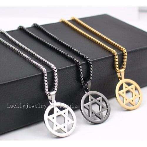 18''-30'' Choose Unisex With 2.4mm Box Chain Stainless Steel The star of David religion Pendant necklace 30mm size charms