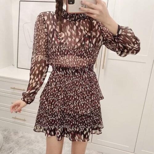 2021 New Spring Autumn Women Dress Long Sleeves Sexy Dress Printed Ladies Dress Loose Elegant Girls Stand Collar Causal Outfits
