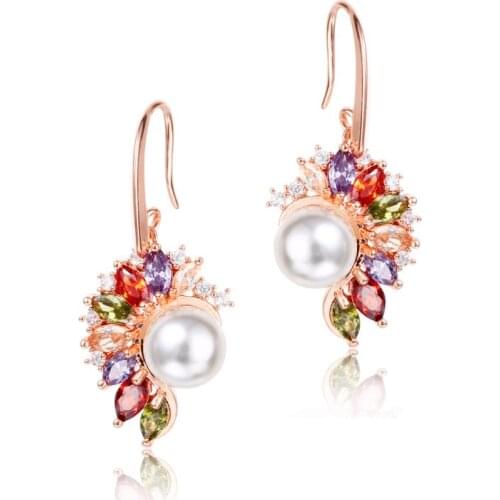 2019 Fashion Jewelry Crystal From Austrian Star Lunar pearl Earrings with Zircon Beads Cute Woman Gift