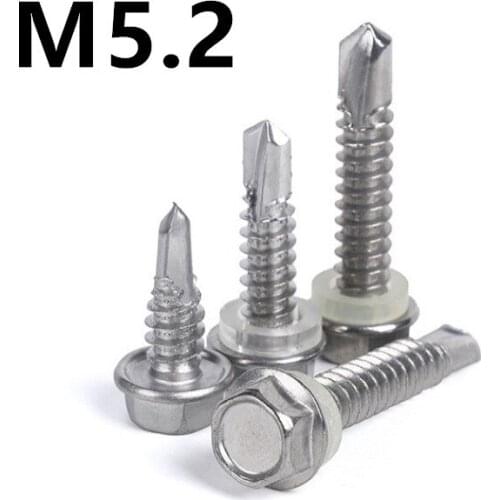 30PCS M5.2x19/25/32/38/50/63/100mm 410 Stainless steel External hexagonal self Drilling screw bolt Tapping drilling Tail screw