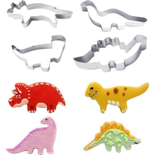 4Pcs/Set Silver Stainless Steel Dinosaur Animal Fondant Cake Cookie Biscuit Cutter Decorating Mould Pastry Baking Tools