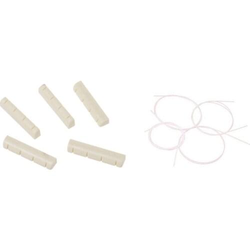 5Pcs Ukulele Ivory Slotted Nut with 4Pcs White Nylon Ukulele String Set