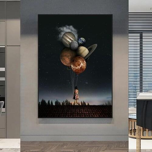 Abstract Girl Put Balloon Canvas Painting Posters and Print Cuadro Wall Art for Living Room Home Decor (No Frame)