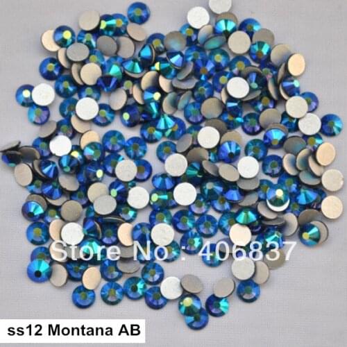 Free Shipping! 1440pcs/Lot, ss12 (3.0-3.2mm) Montana AB Flat Back Nail Art Glue On Non Hotfix Rhinestones