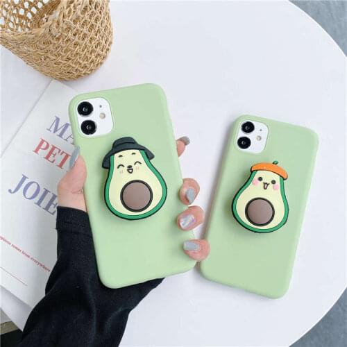 Cute Avocado Cartoon Stand Cover For OPPO A9 2020 A5 A5S A3S A7 A52 A92S A8 A31 A59 A83 F5 F9 F15 Cover Bracket Set Phone Case