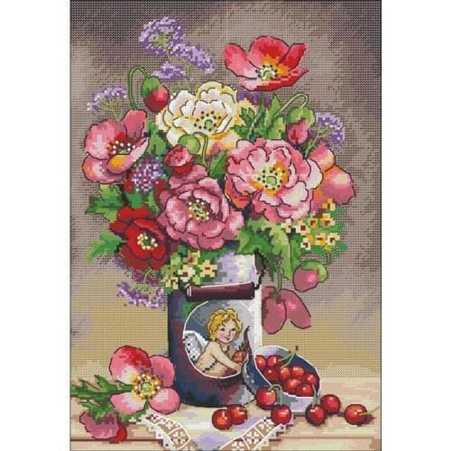 Cupids flowers patterns Counted Cross Stitch 11CT 14CT 18CT DIY Chinese Cross Stitch Kits Embroidery Needlework Sets