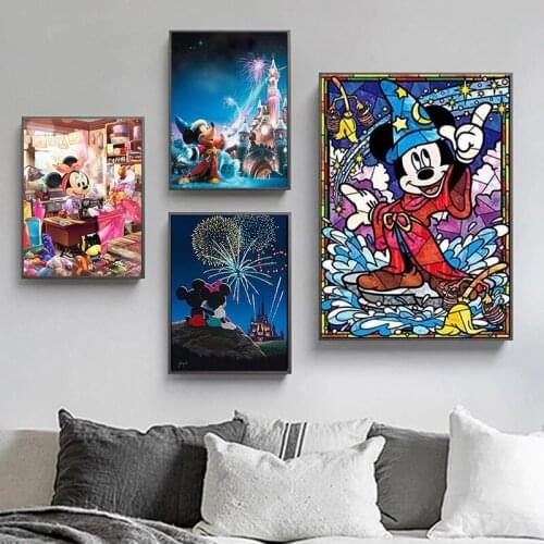 Disney Cartoon Mickey Mouse Canvas Painting Mickey and Minnie Posters and Prints Wall Art Picture for ChildrenRoom Decor Cusdros