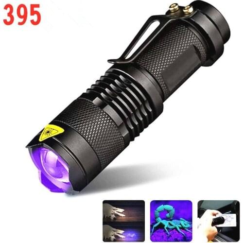 Mini 395nm Fluorescence Detector Zoomable UV Flashlight Pet Urine Stains Detector Scorpion Hunting Light