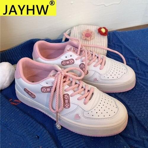 JAYHW Fashion Shoes WomenS Low-Cut Leather Breathable Pink Love Band-Aid Casual Shoes Cartoon Flat Graffiti Lace-Up Shoes Woman