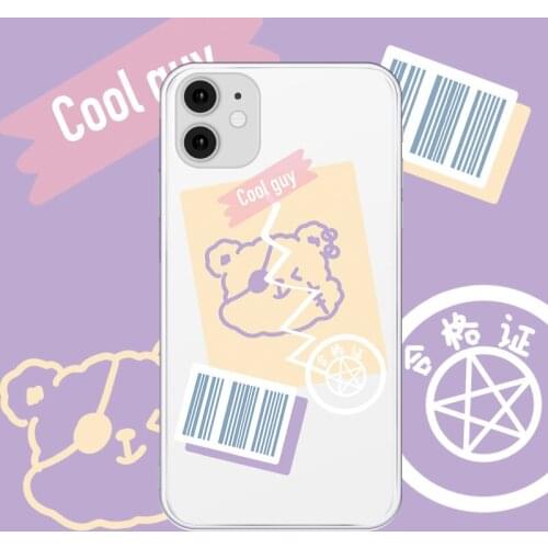 Korean cool bear cartoon Graffiti Phone Case For iPhone 12 11 Pro XS Max case soft cover for iPhone 12 mini X XR 7 6 8 Plus Case