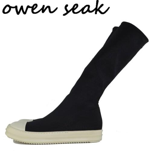 2018 Owen Seak Men Shoes Knee High Boots Cotton Fabric Luxury Trainers Winter Boots Casual Flats Shoes Black Big Size Sneaker