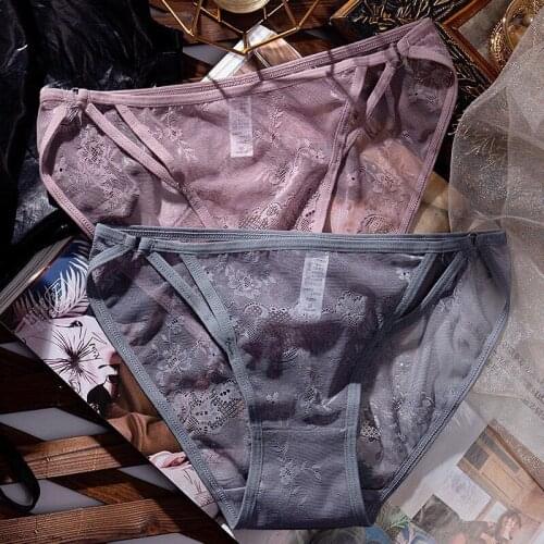 Lace unmarked ultra-thin low-waisted panties women pure cotton tart thin belt breathable lady sexy triangle womens pants girl